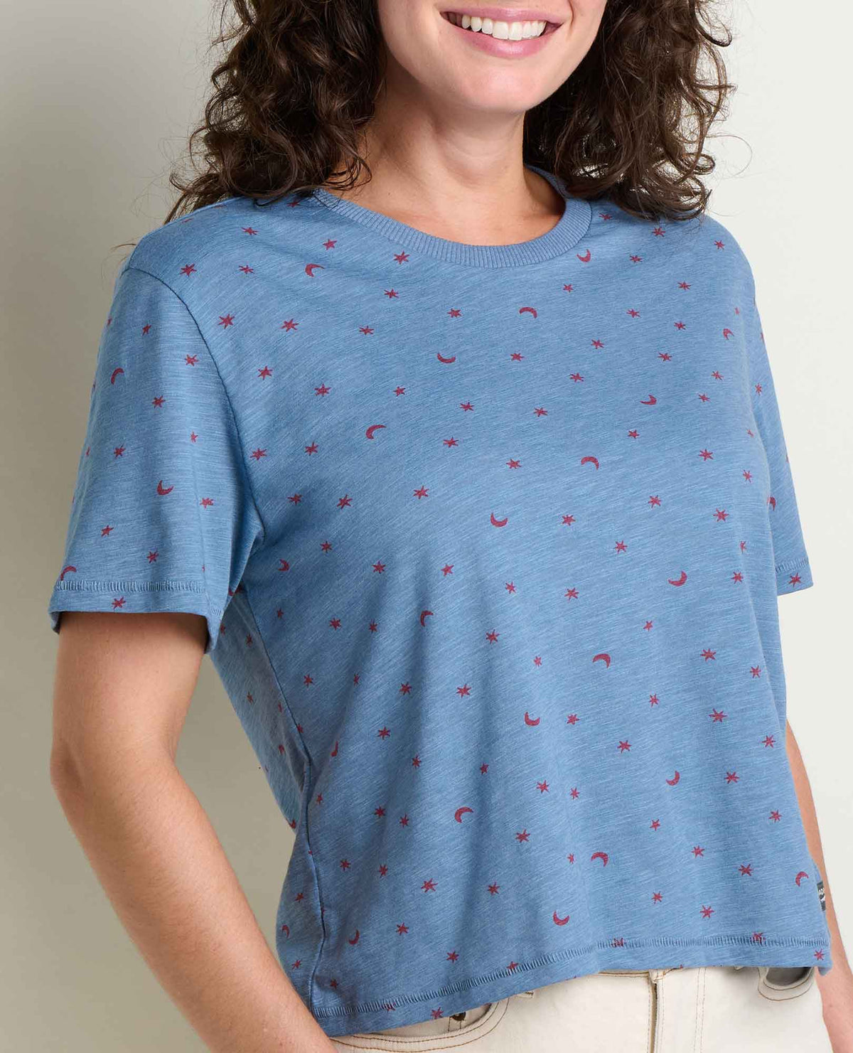 Women's Boundless Jersey Crew - Garment-Dyed Relaxed Fit Top Pacific Blue Print | Toad&Co Women