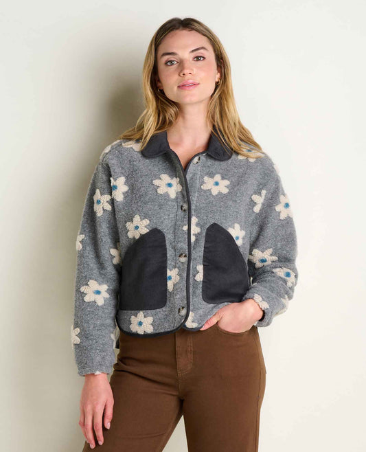 Women's Recycled Sherpa Jacket - Sustainable Warmth Heather Grey Pattern | Toad&Co Women