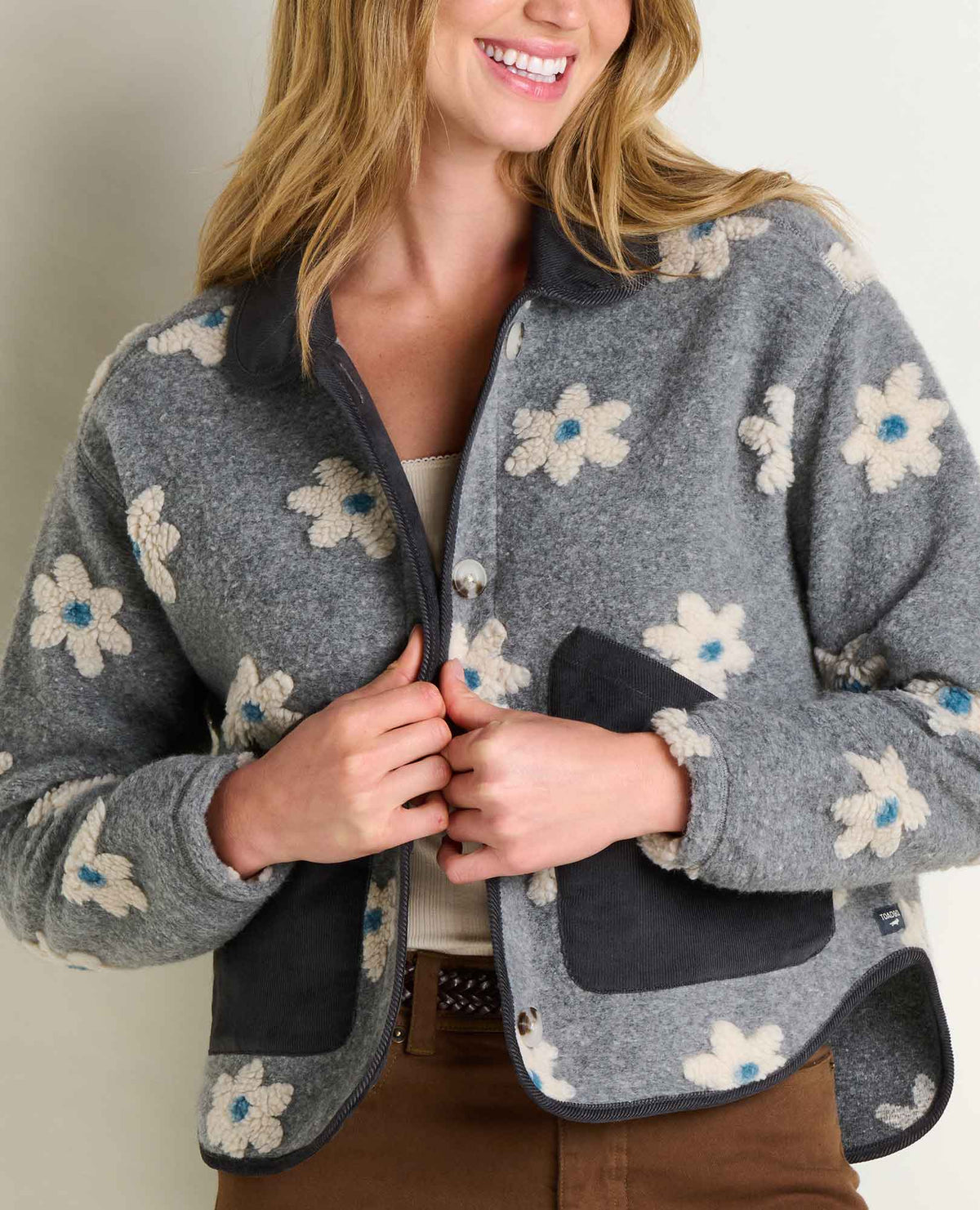 Women's Recycled Sherpa Jacket - Sustainable Warmth Heather Grey Pattern | Toad&Co Women