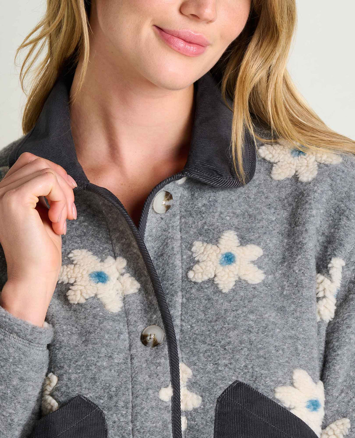 Women's Recycled Sherpa Jacket - Sustainable Warmth Heather Grey Pattern | Toad&Co Women