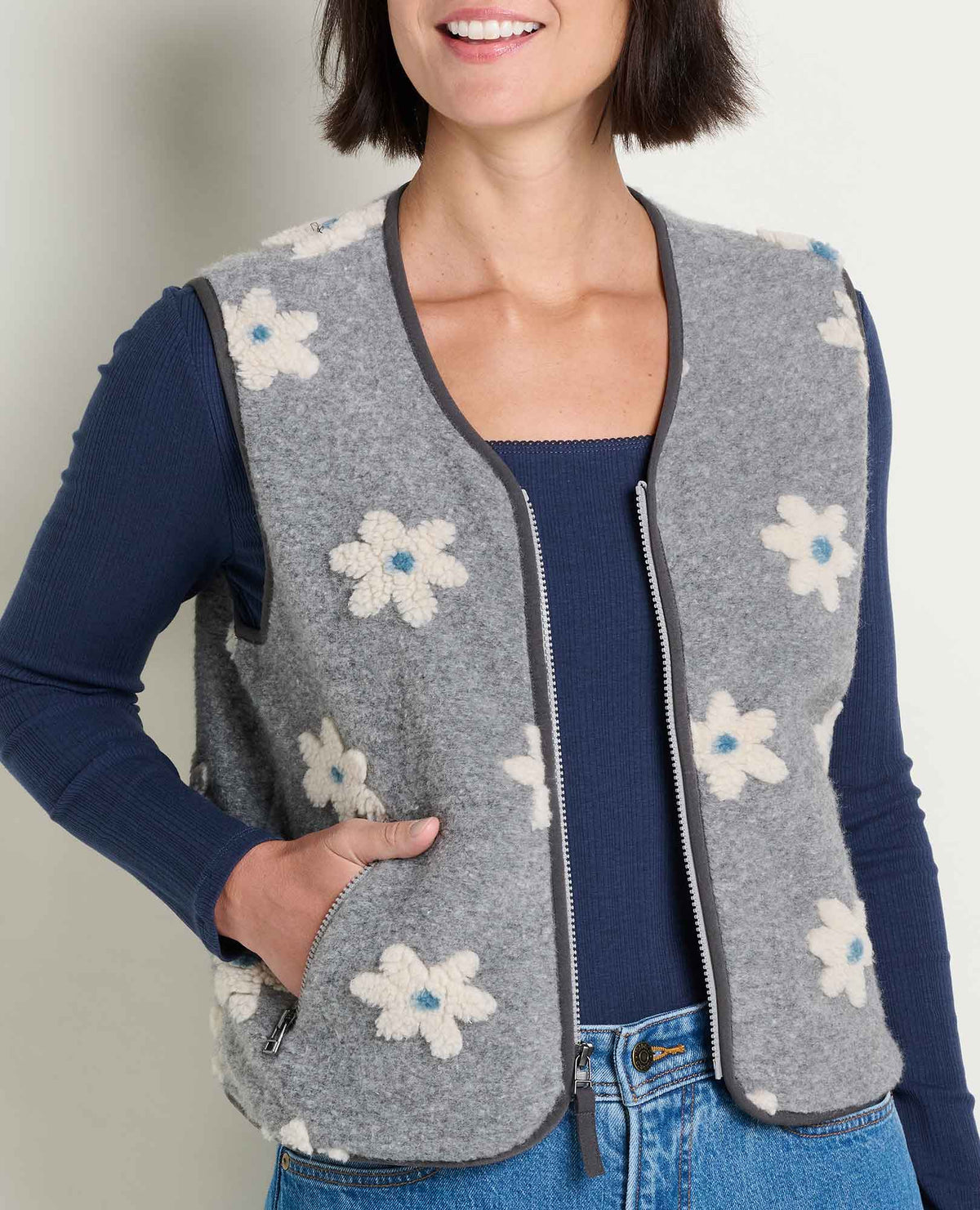 Sespe Sherpa Vest Heather Grey Pattern | Toad&Co Women