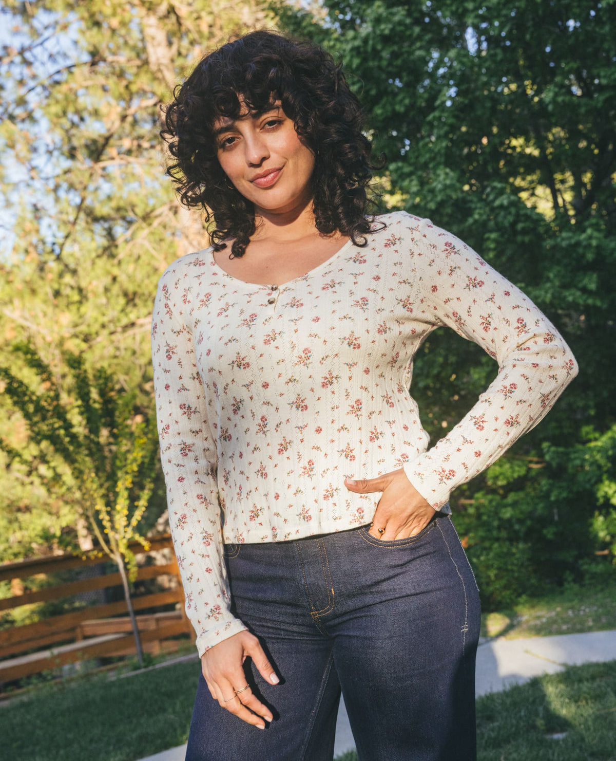 Foothill Pointelle Henley Tee Salt Ditsy Print | Toad&Co Women