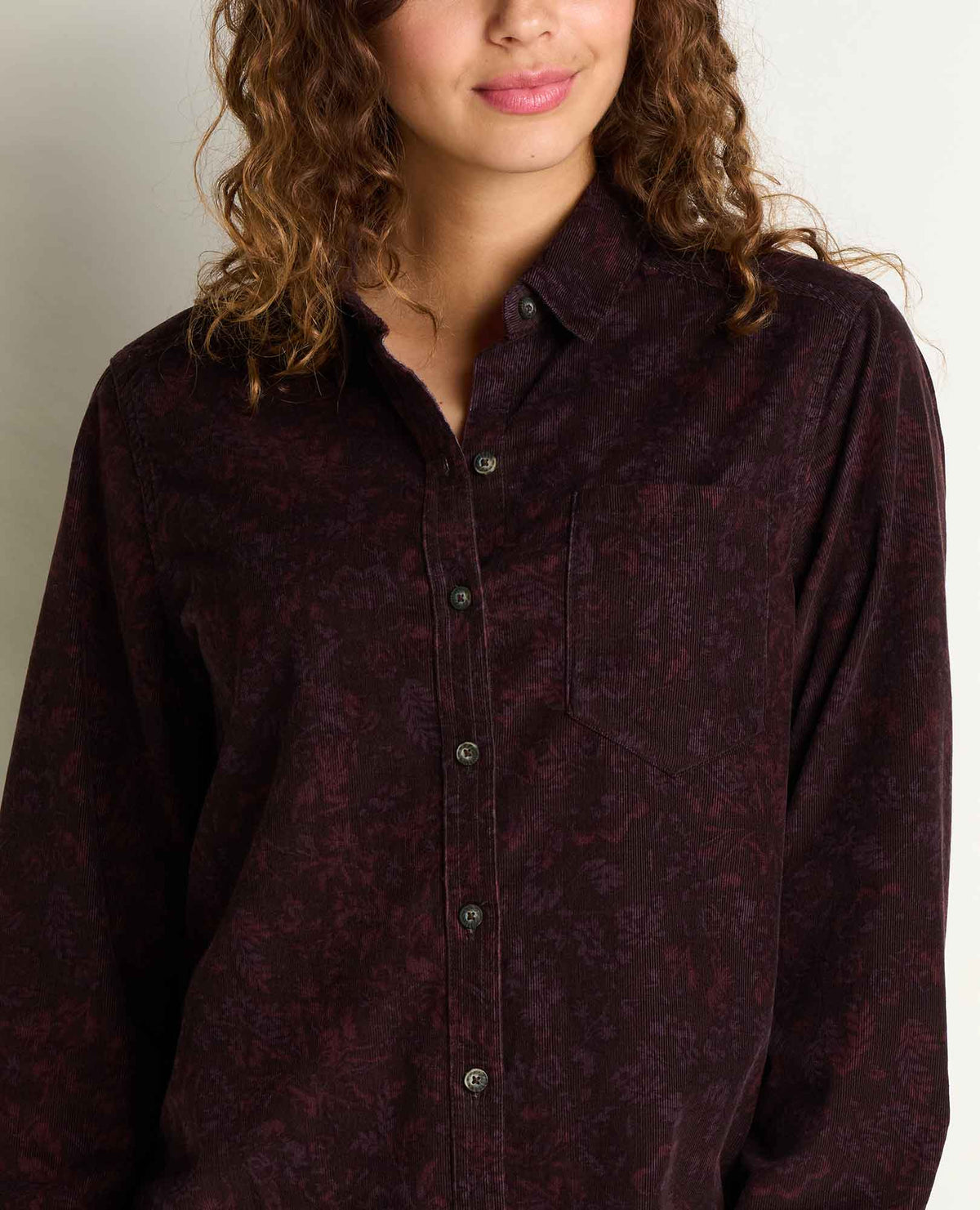 Cattail Corduroy Long Sleeve Shirt Carob Floral Print | Toad&Co Women