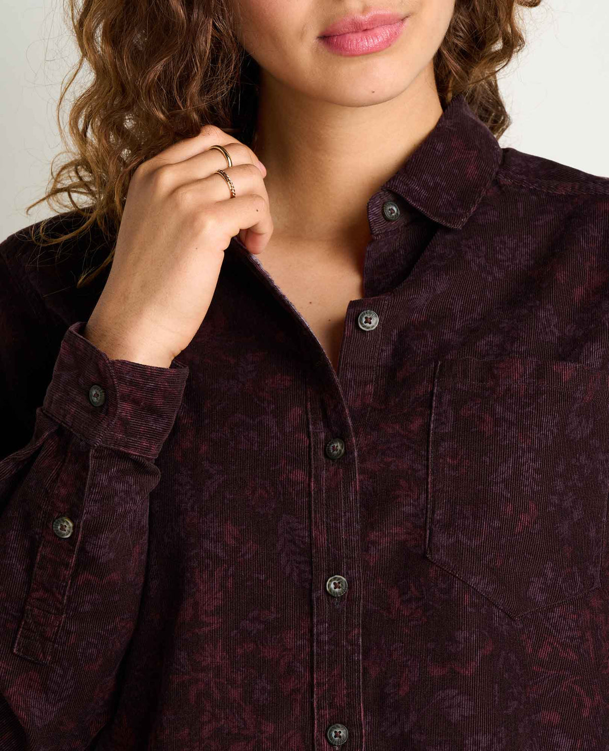 Cattail Corduroy Long Sleeve Shirt Carob Floral Print | Toad&Co Women