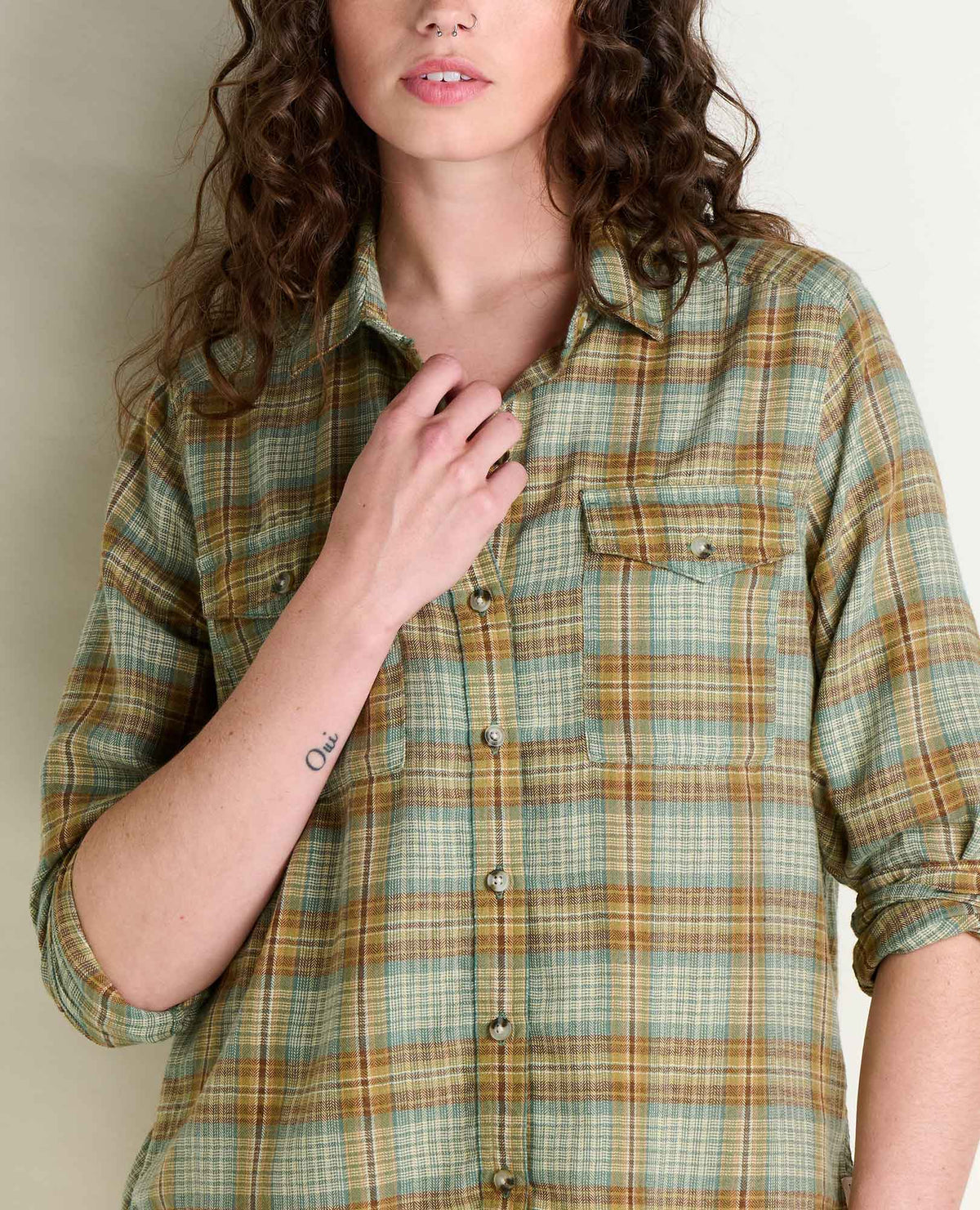 Re-Form Flannel Shirt Sandstone Pattern | Toad&Co Women