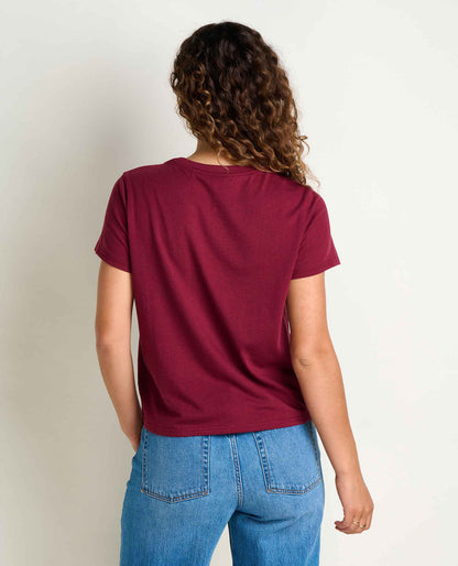 Women's Re-Form Embroidered Crew - Sustainable Recycled Cotton Tee Burgundy Embroidery | Toad&Co Women