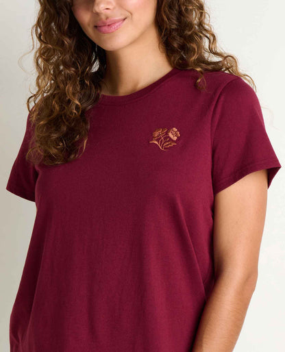 Women's Re-Form Embroidered Crew - Sustainable Recycled Cotton Tee Burgundy Embroidery | Toad&Co Women