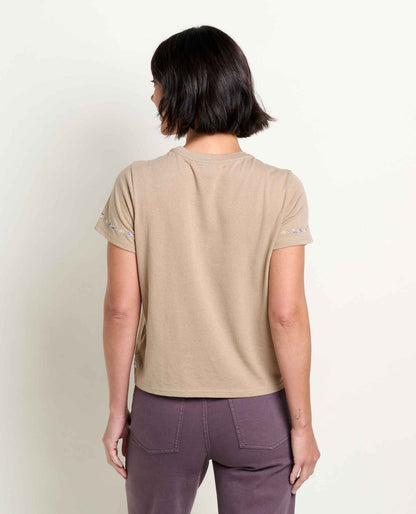 Women's Re-Form Embroidered Crew - Sustainable Recycled Cotton Tee Khaki Embroidery | Toad&Co Women
