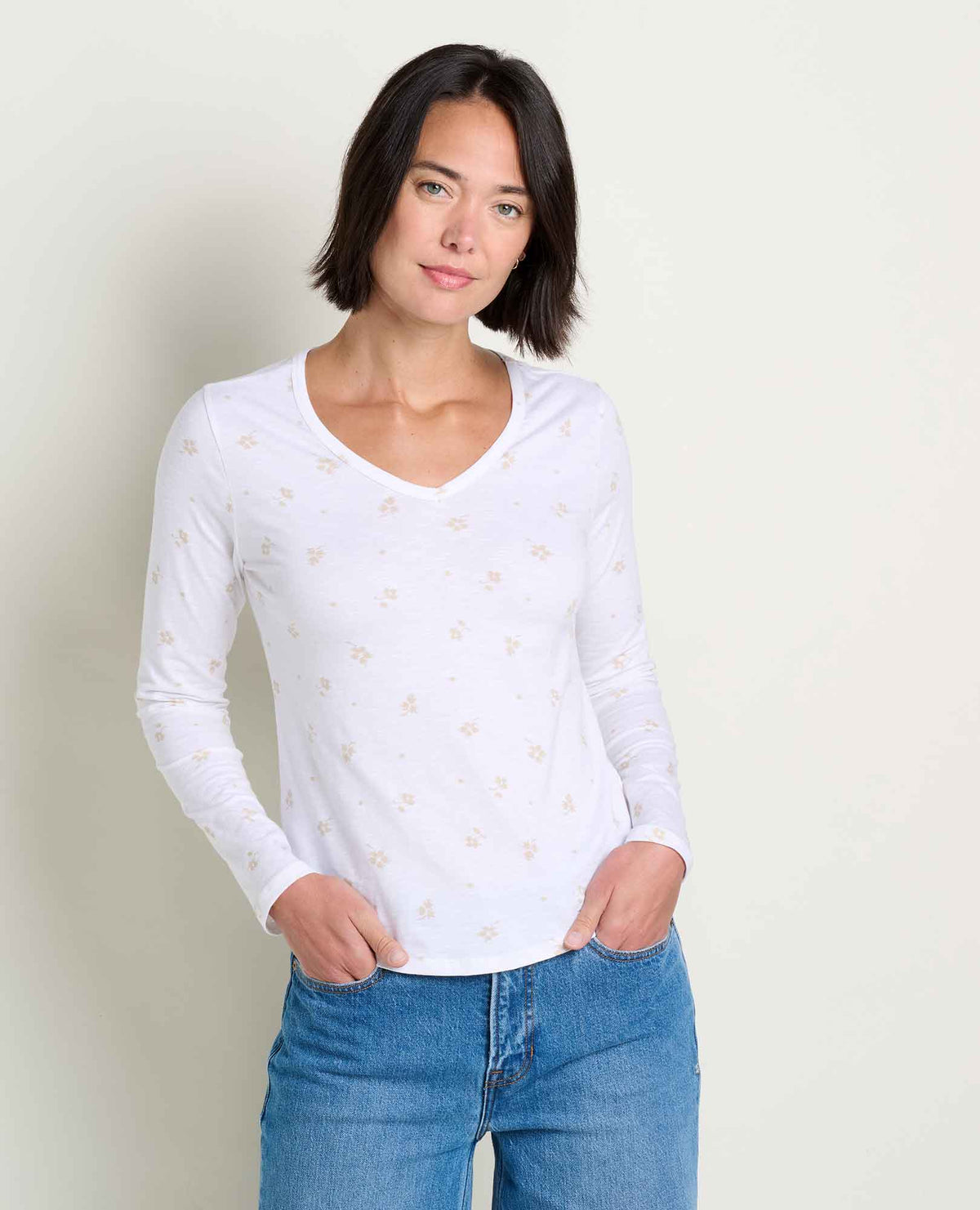 Marley Sustainable Long Sleeve T-Shirt - by Toad&Co True White Print | Toad&Co Women