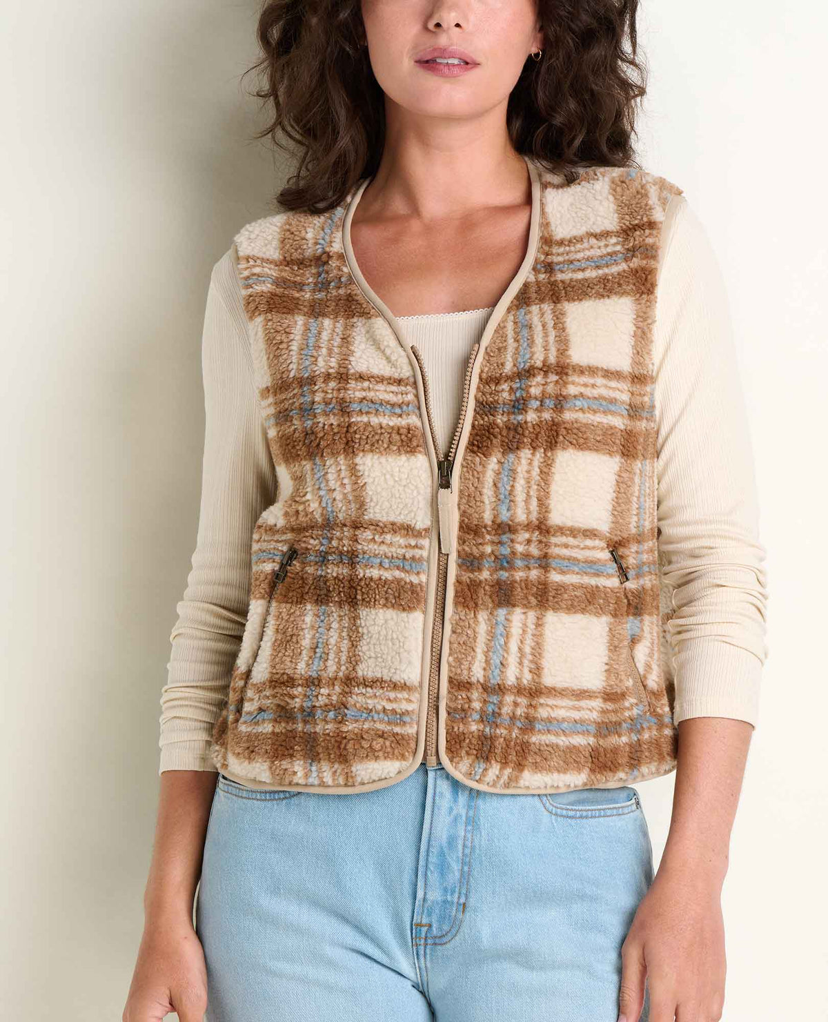Sespe Sherpa Vest Limestone Pattern | Toad&Co Women