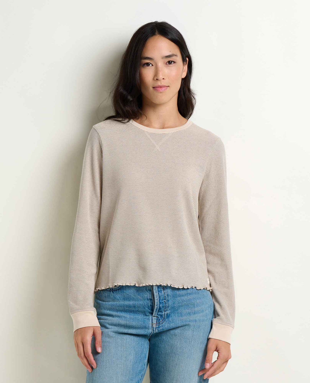 Soft Waffle Knit Crew Tee - Organic Cotton Blend Heather Grey Stripe | Toad&Co Women