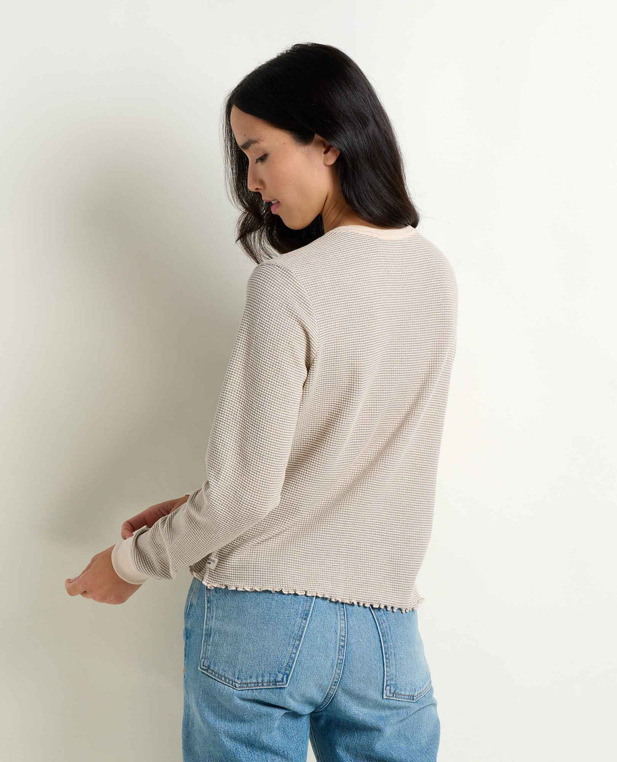 Soft Waffle Knit Crew Tee - Organic Cotton Blend Heather Grey Stripe | Toad&Co Women