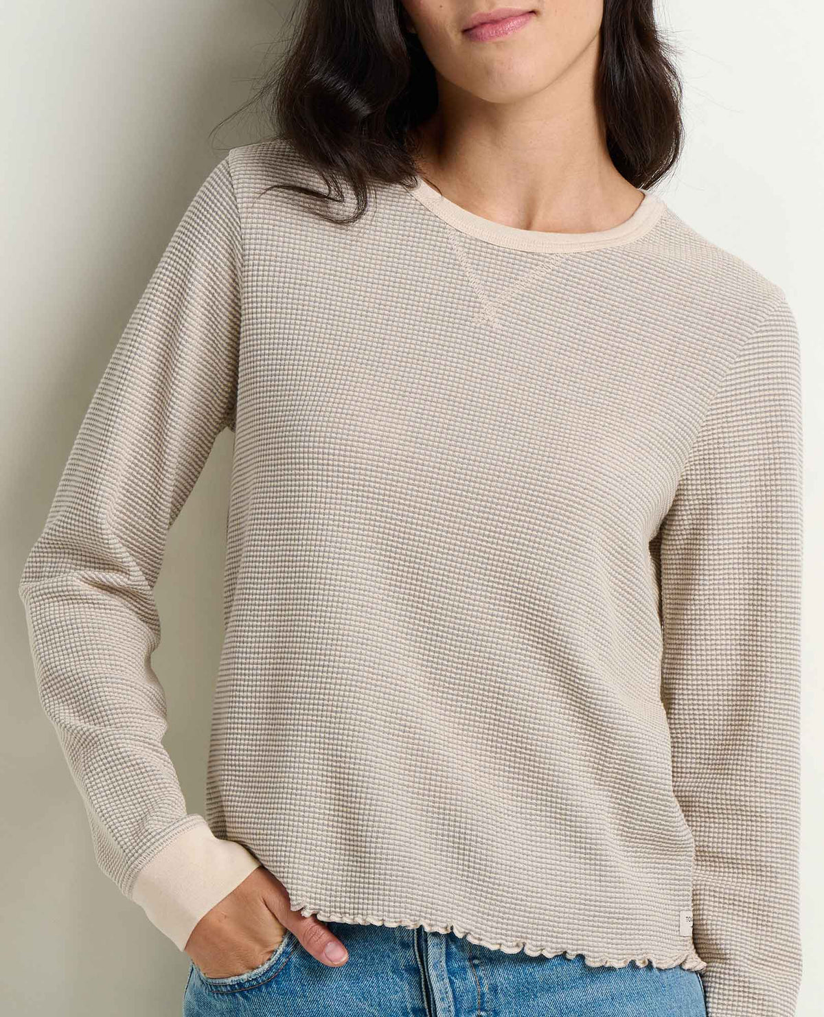 Soft Waffle Knit Crew Tee - Organic Cotton Blend Heather Grey Stripe | Toad&Co Women