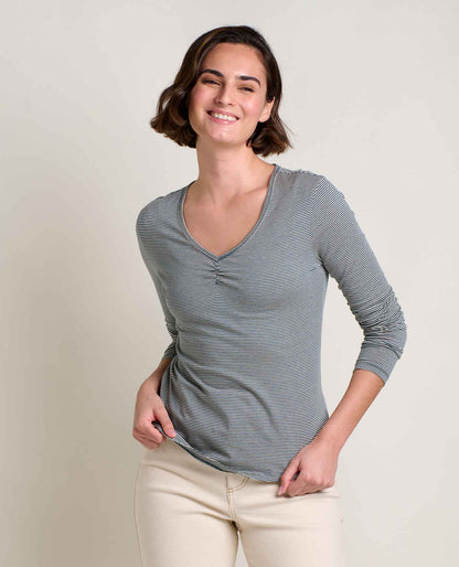 Rose Organic Cotton Long Sleeve T-Shirt - by Toad&Co Oatmeal Micro Stripe | Toad&Co Women