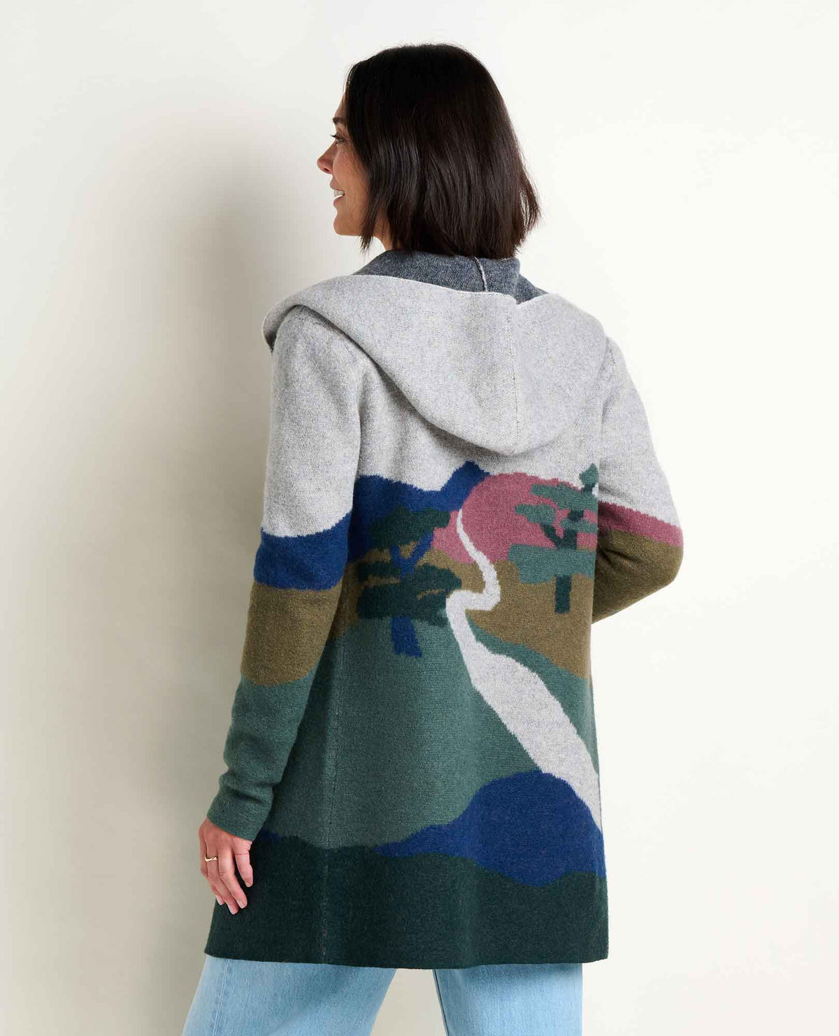 Heartfelt Merino Wool Open Front Cardigan Hoodie Pelican Pattern | Toad&Co Women