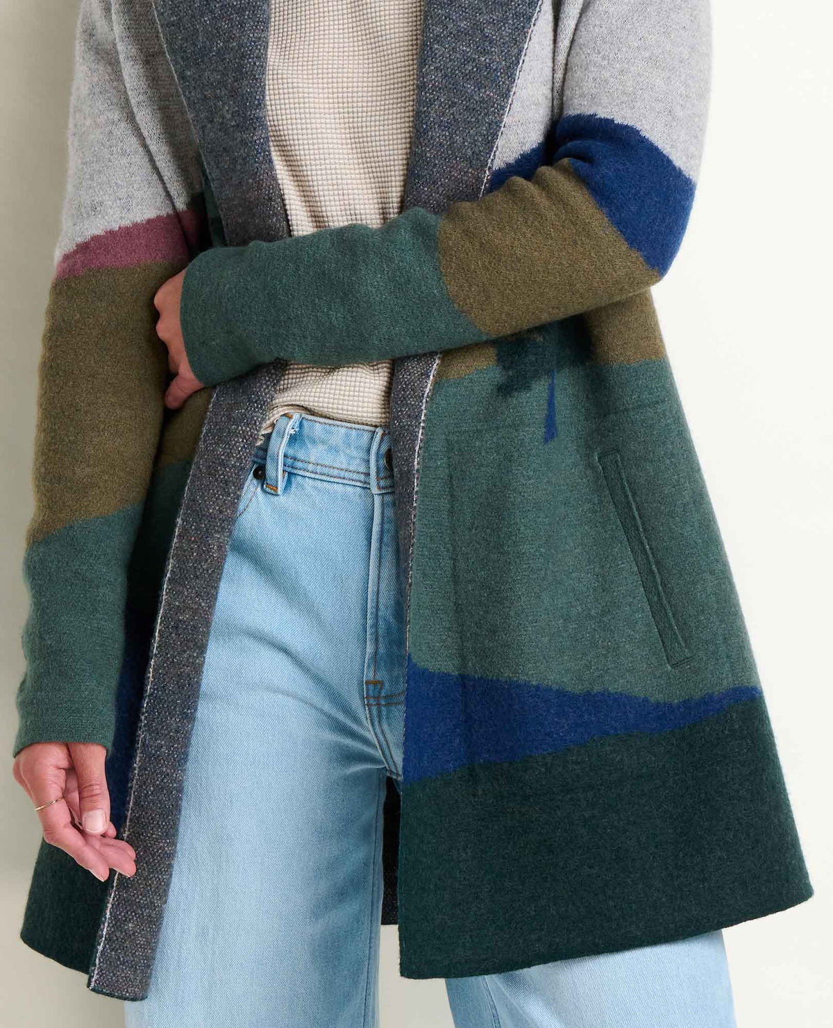 Heartfelt Merino Wool Open Front Cardigan Hoodie Pelican Pattern | Toad&Co Women