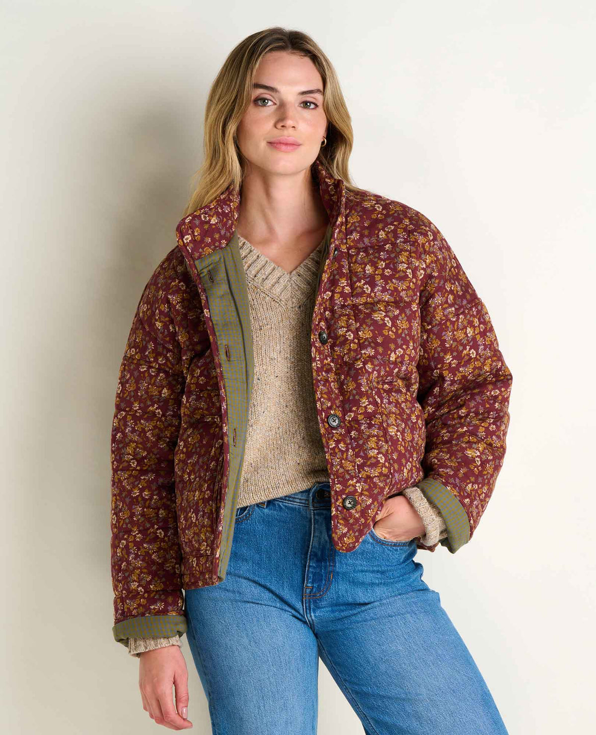 Organic Cotton Quilted Jacket with Recycled Insulation Malbec Print | Toad&Co Women