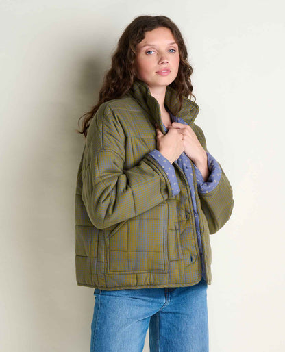 Organic Cotton Quilted Jacket with Recycled Insulation Green Moss Pattern | Toad&Co Women