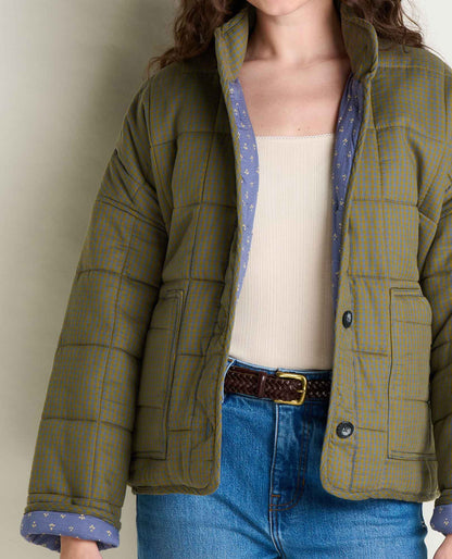 Organic Cotton Quilted Jacket with Recycled Insulation Green Moss Pattern | Toad&Co Women