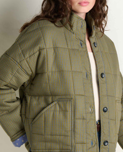 Organic Cotton Quilted Jacket with Recycled Insulation Green Moss Pattern | Toad&Co Women
