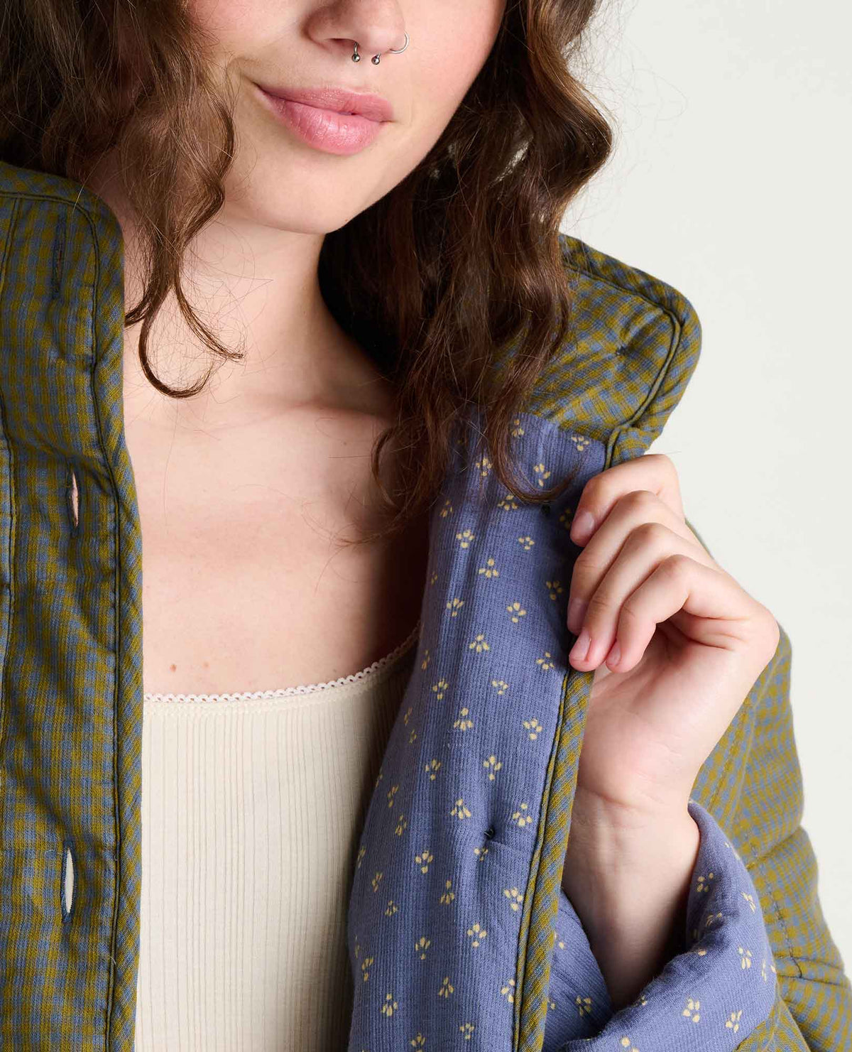 Organic Cotton Quilted Jacket with Recycled Insulation Green Moss Pattern | Toad&Co Women