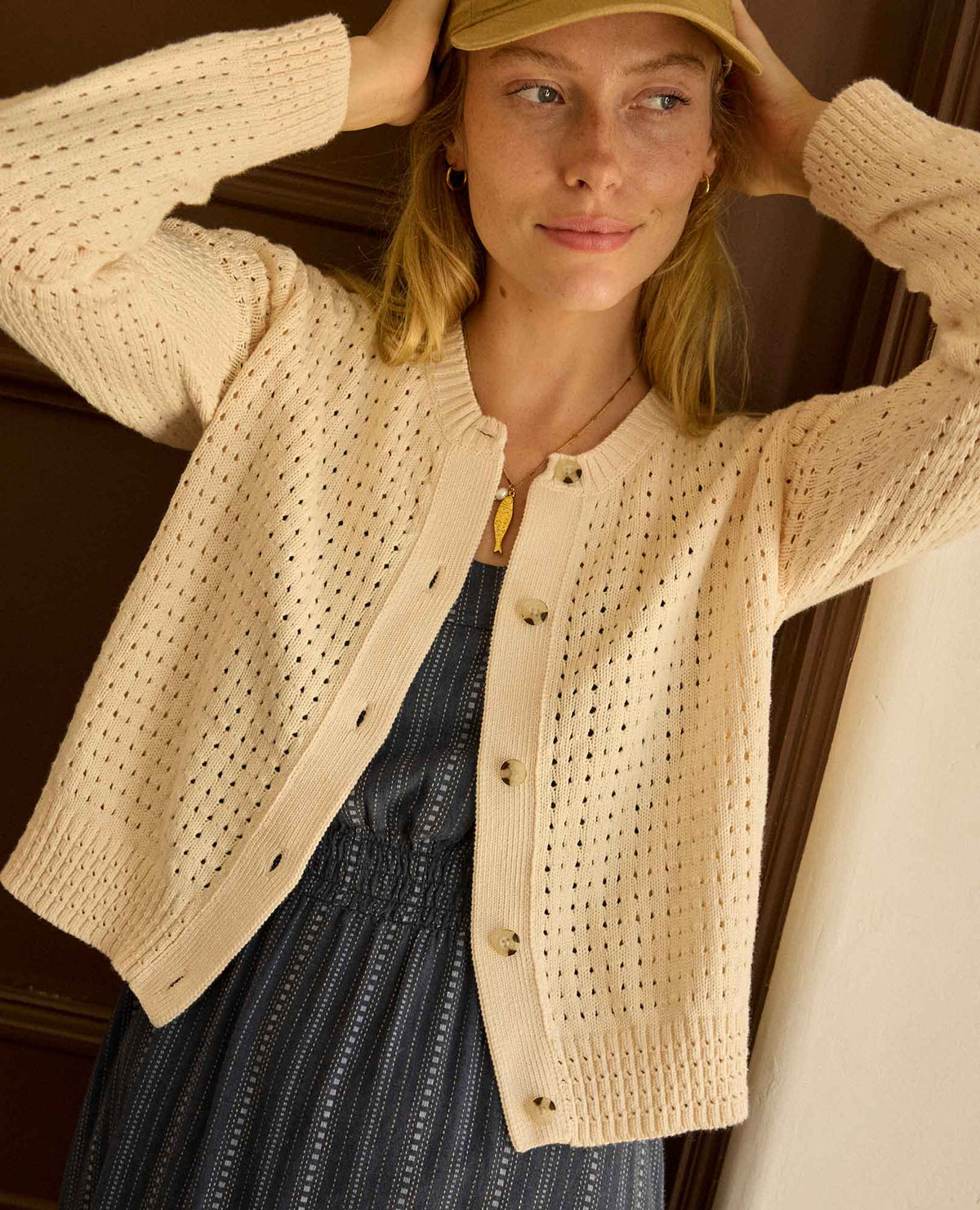 Bianca Pointelle Cardigan - Recycled Cotton Knit Sweater Salt | Toad&Co Women