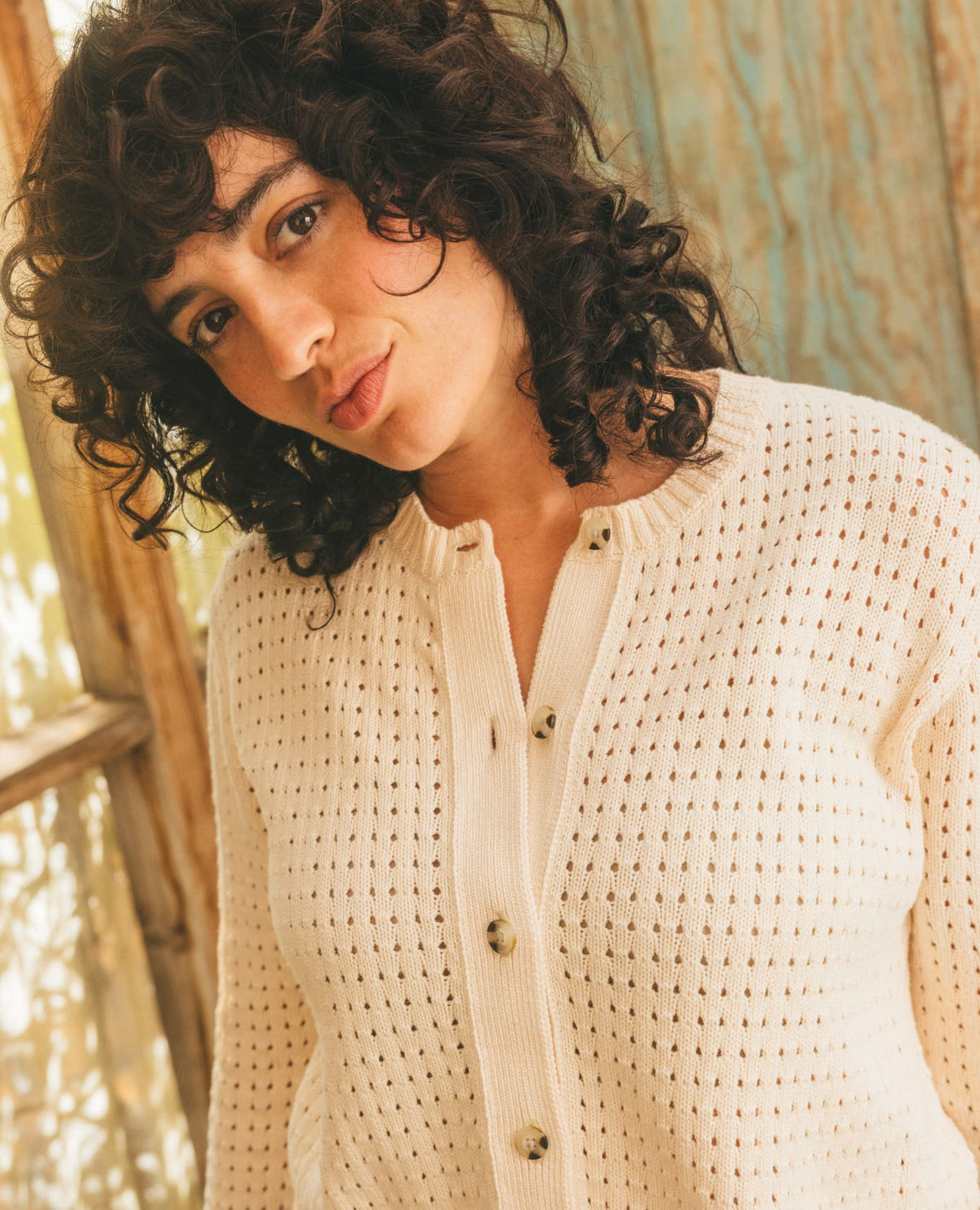 Bianca Pointelle Cardigan - Recycled Cotton Knit Sweater Salt | Toad&Co Women