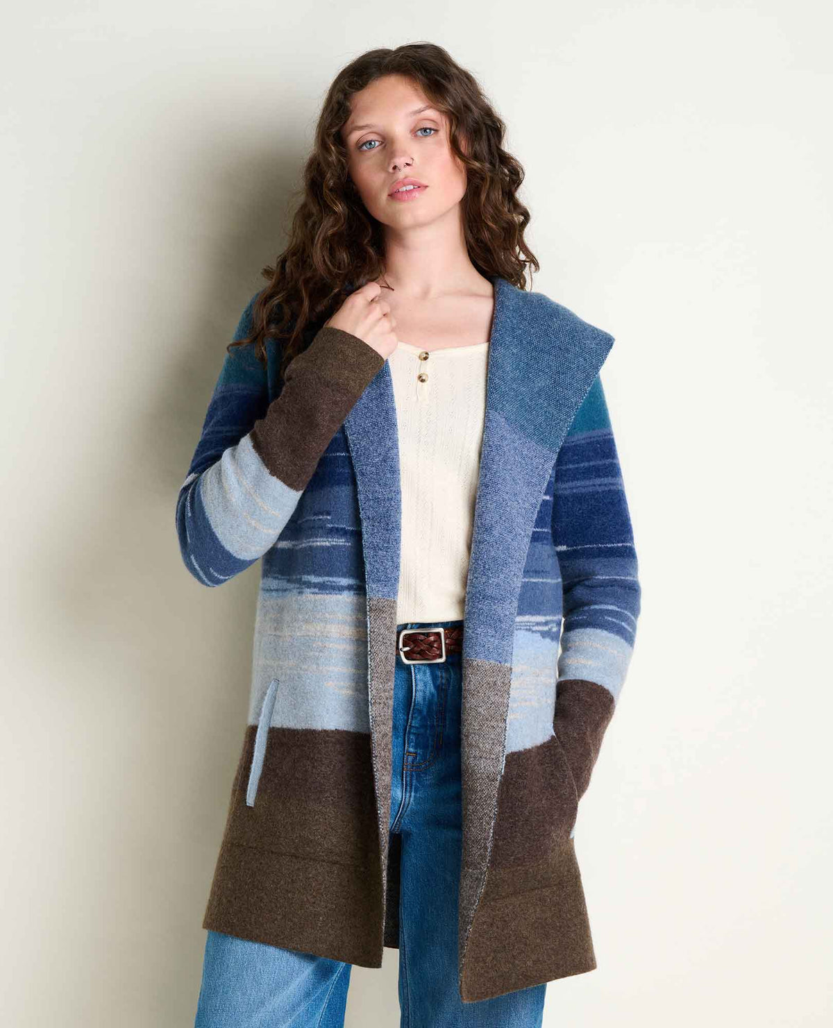 Heartfelt Merino Wool Open Front Cardigan Hoodie Twilight Pattern | Toad&Co Women