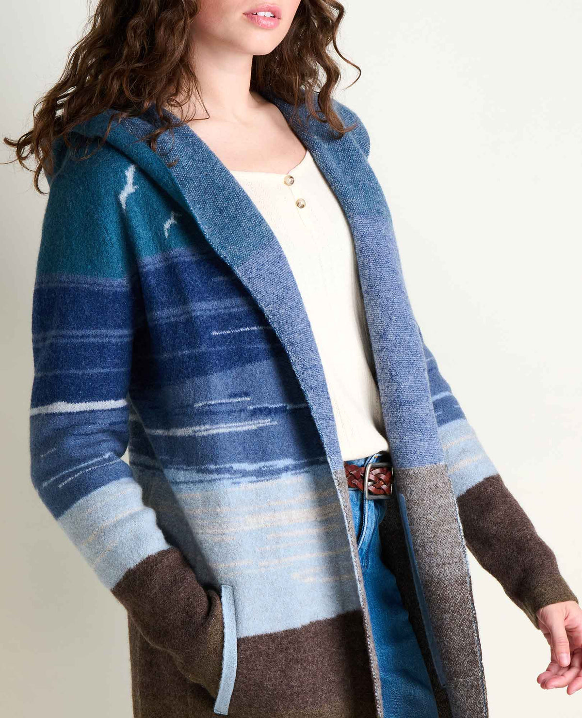 Heartfelt Merino Wool Open Front Cardigan Hoodie Twilight Pattern | Toad&Co Women