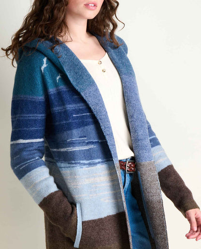 Heartfelt Merino Wool Open Front Cardigan Hoodie Twilight Pattern | Toad&Co Women