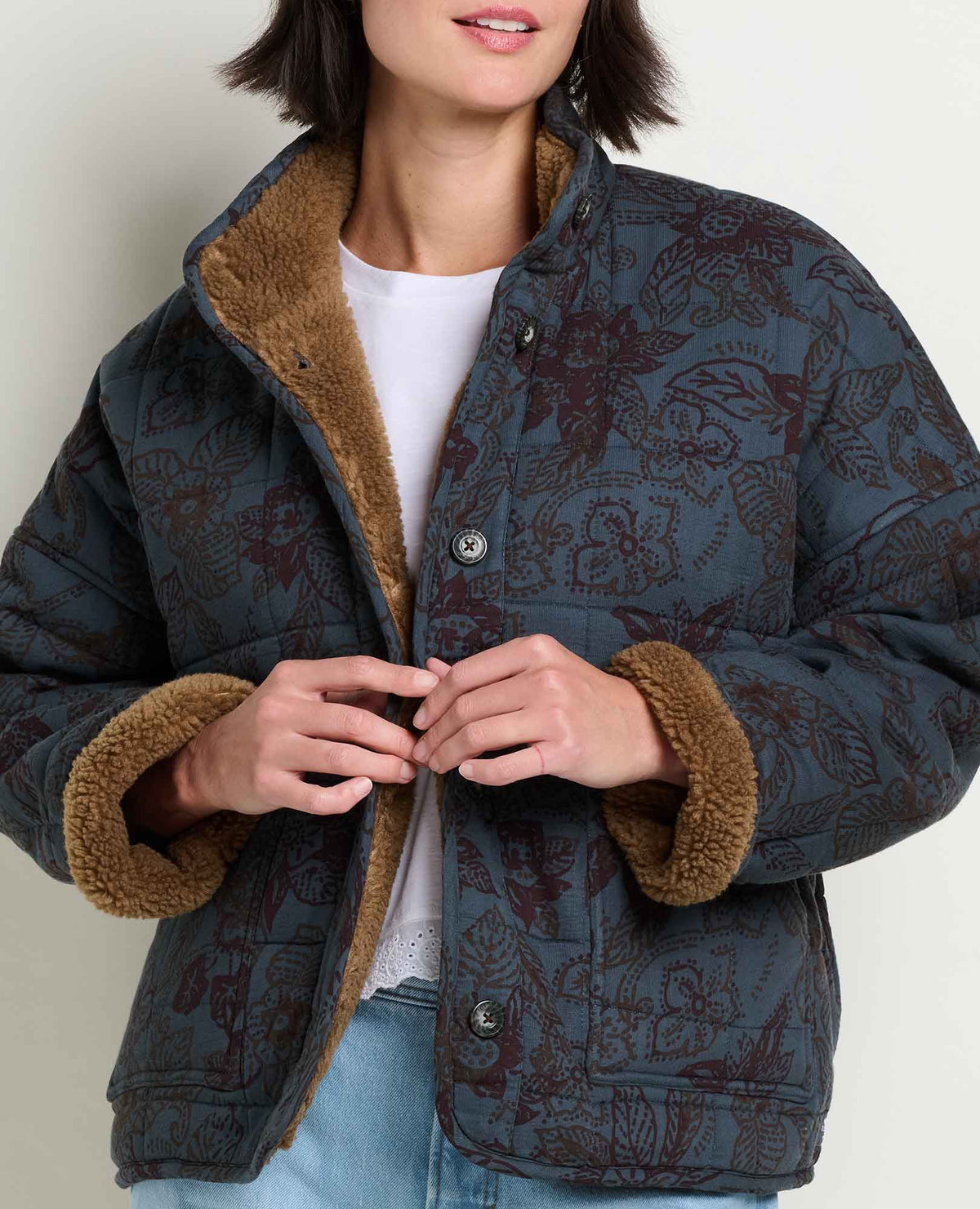 Manzana Sherpa-Lined Quilted Jacket Midnight Floral Print | Toad&Co Women