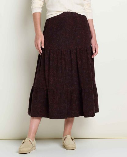 Cattail Corduroy Tiered Midi Skirt Carob Floral Print | Toad&Co Women