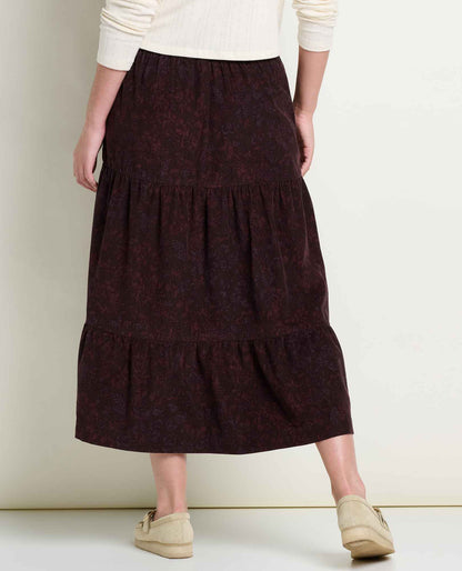 Cattail Corduroy Tiered Midi Skirt Carob Floral Print | Toad&Co Women