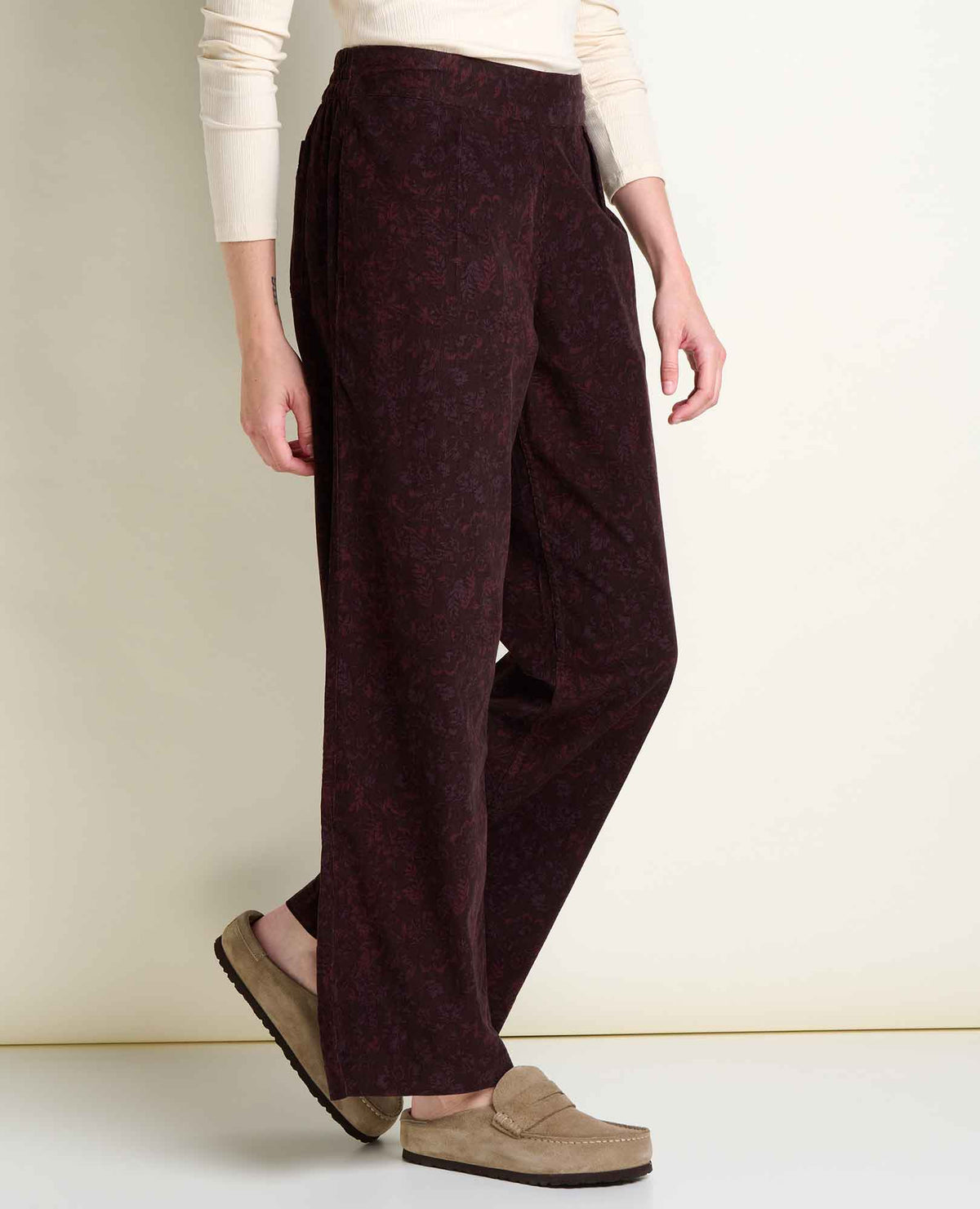 Cattail Corduroy Wide Leg Pant Carob Floral Print | Toad&Co Women