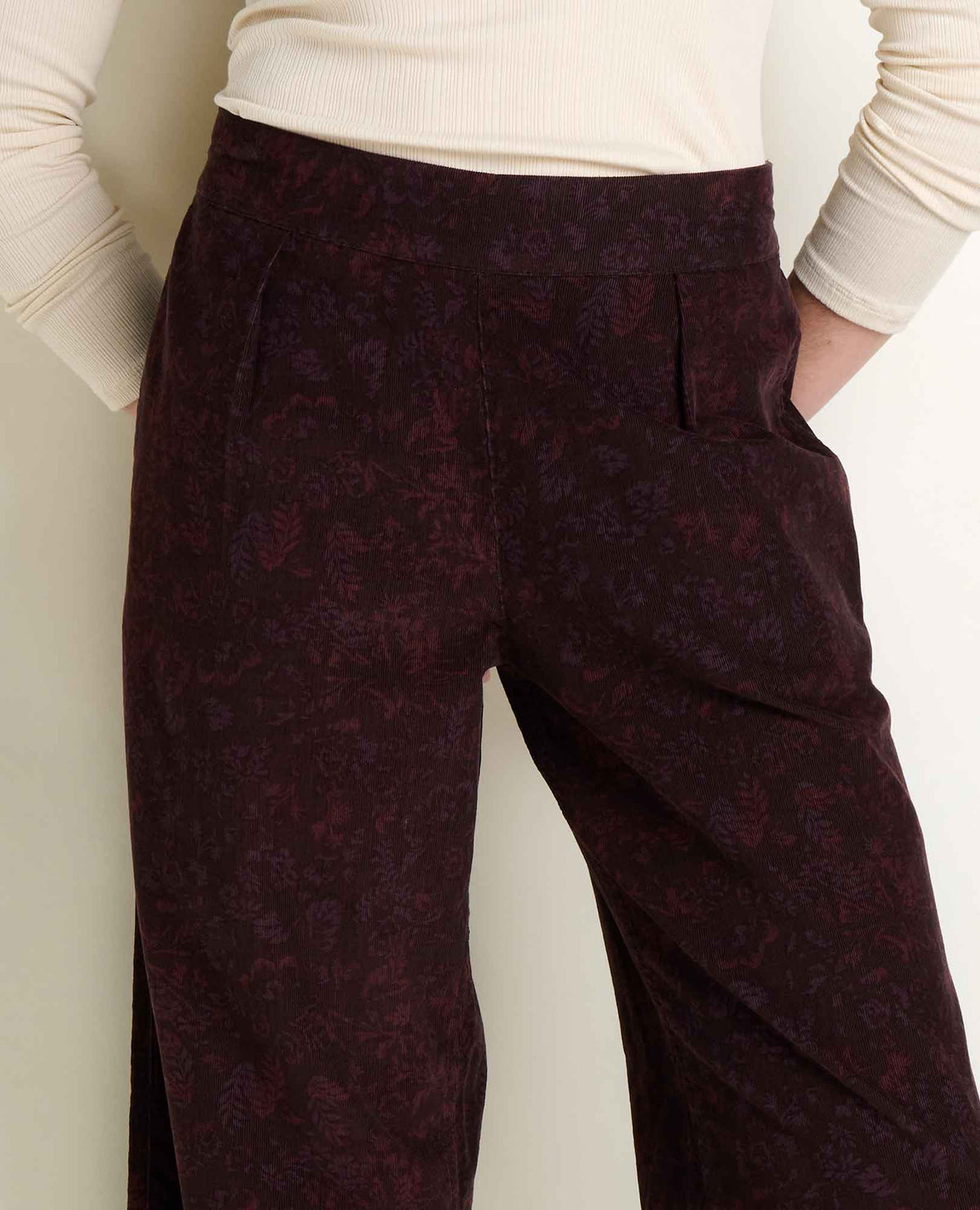 Cattail Corduroy Wide Leg Pant Carob Floral Print | Toad&Co Women