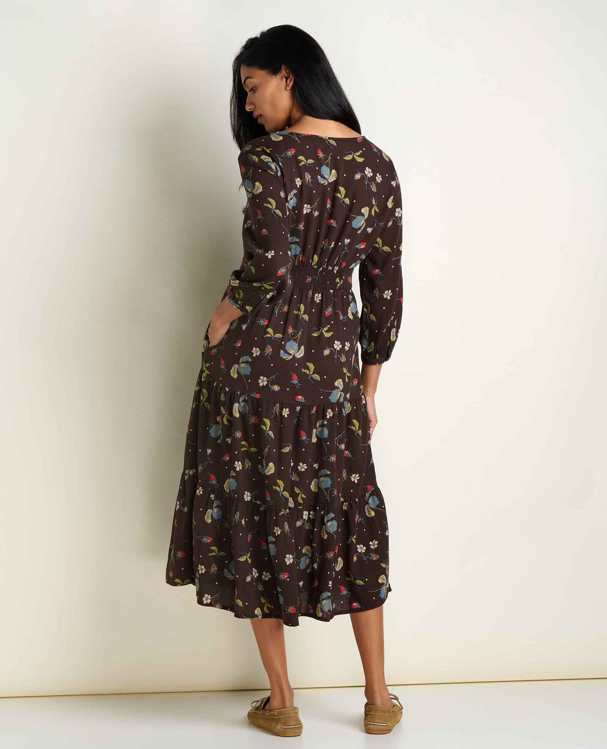 Manzana Tiered Midi Dress Barnwood Print | Toad&Co Women