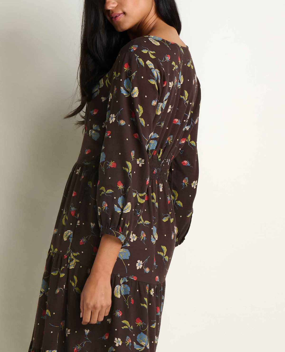 Manzana Tiered Midi Dress Barnwood Print | Toad&Co Women