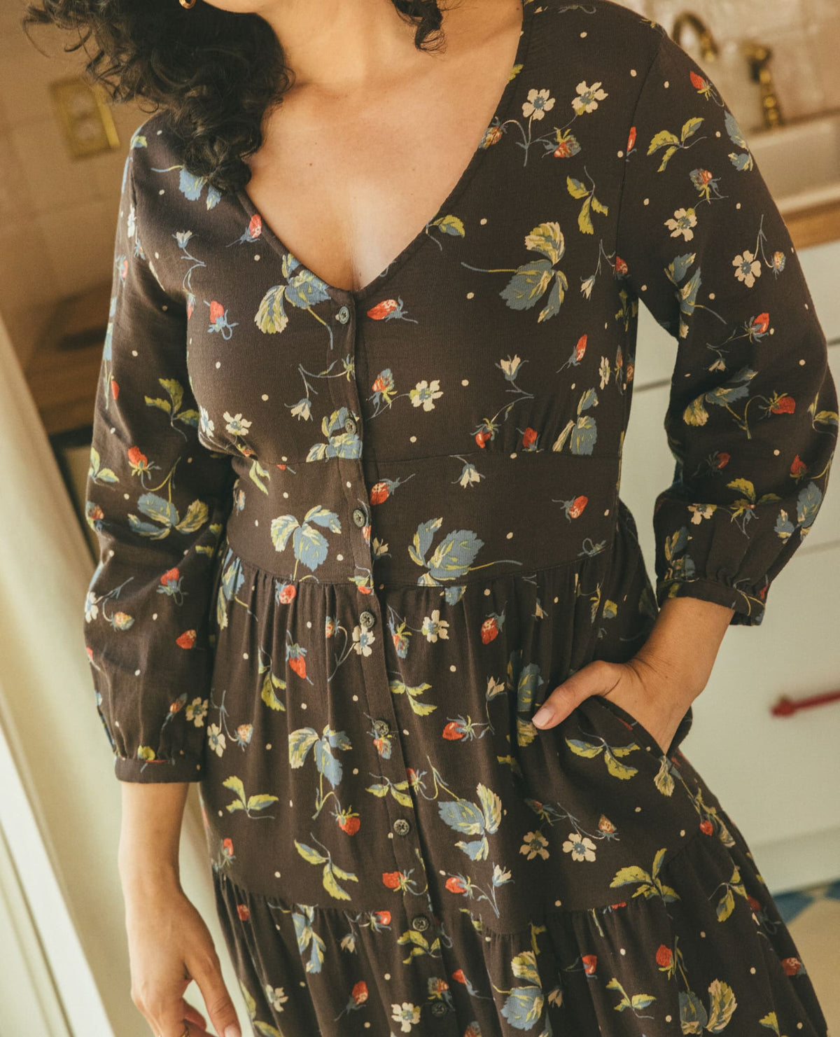Manzana Tiered Midi Dress Barnwood Print | Toad&Co Women