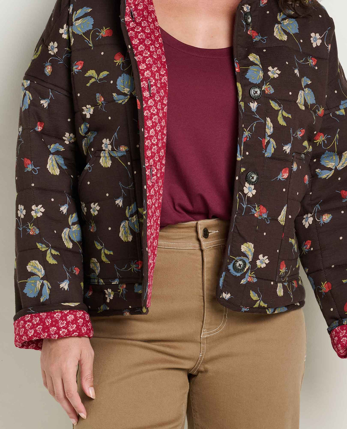 Organic Cotton Quilted Jacket with Recycled Insulation Barnwood Print | Toad&Co Women