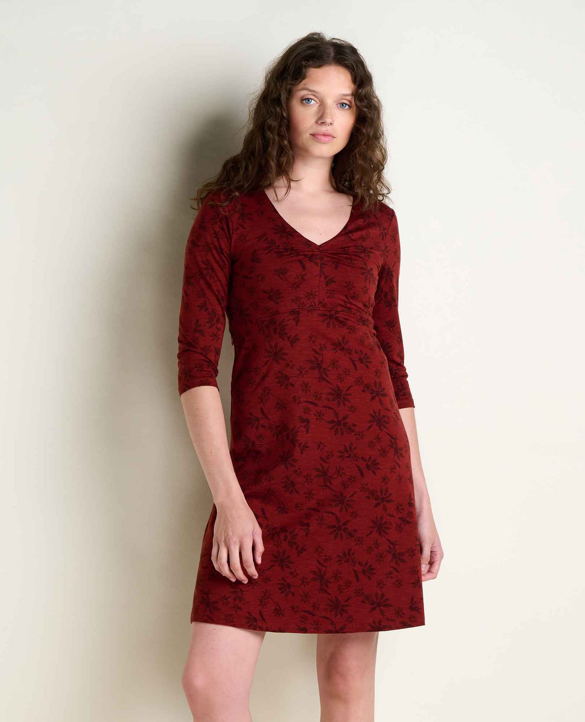 Women's Rosalinda Dress with Pocket - Organic Cotton and Tencel Dress by Toad&Co Burgundy Print | Toad&Co Women