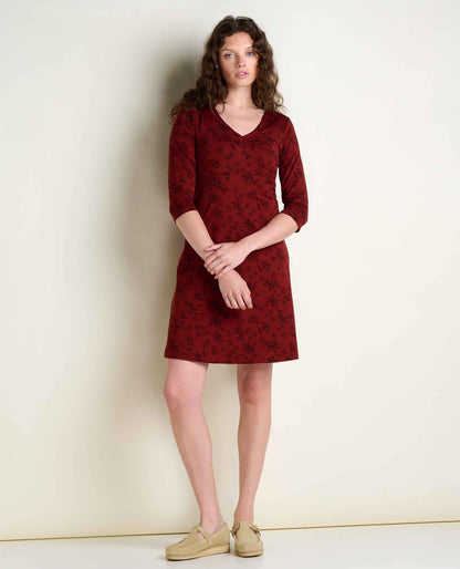 Women's Rosalinda Dress with Pocket - Organic Cotton and Tencel Dress by Toad&Co Burgundy Print | Toad&Co Women