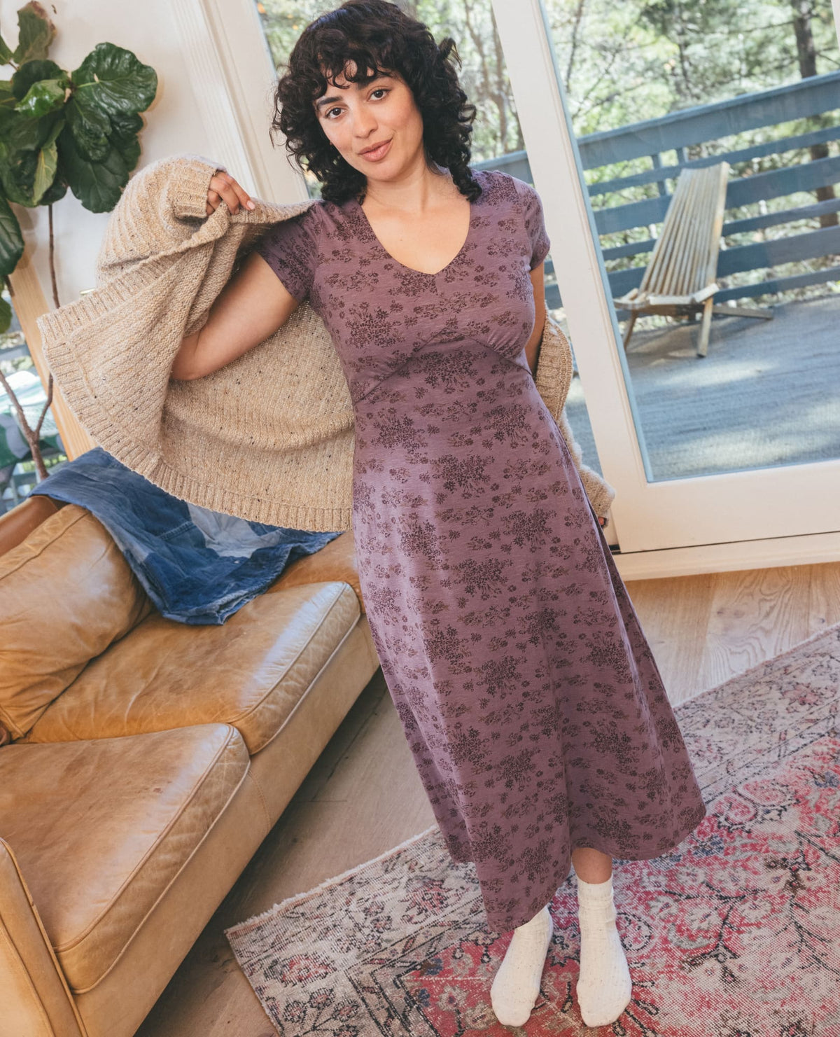 Rose Short Sleeve V-Neck Midi Dress - Soft with Stretch  | Toad&Co Women