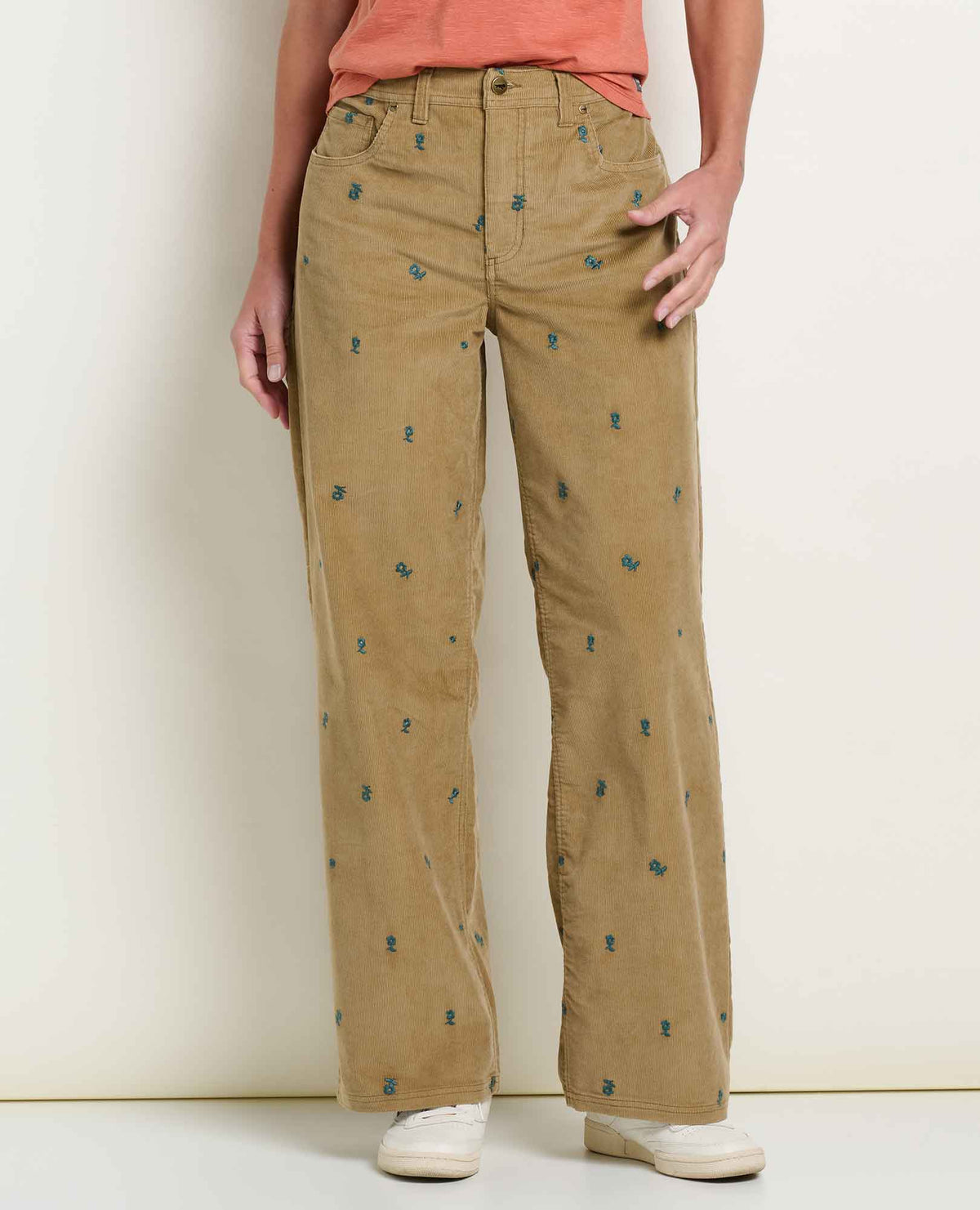 Women's Coaster Corduroy Wide Leg Pant Embroidered Honey Brown Embroidery | Toad&Co Women