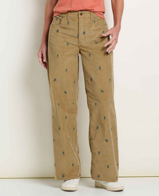 Women's Coaster Corduroy Wide Leg Pant Embroidered Honey Brown Embroidery | Toad&Co Women