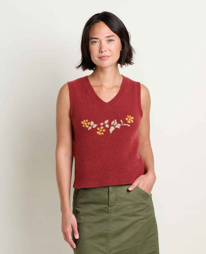 Women's Wasatch V-Neck Wool Sweater Vest - Soft, Never Itchy Sundown Pattern | Toad&Co Women