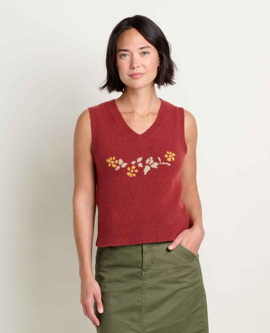 Women's Wasatch V-Neck Wool Sweater Vest - Soft, Never Itchy Sundown Pattern | Toad&Co Women