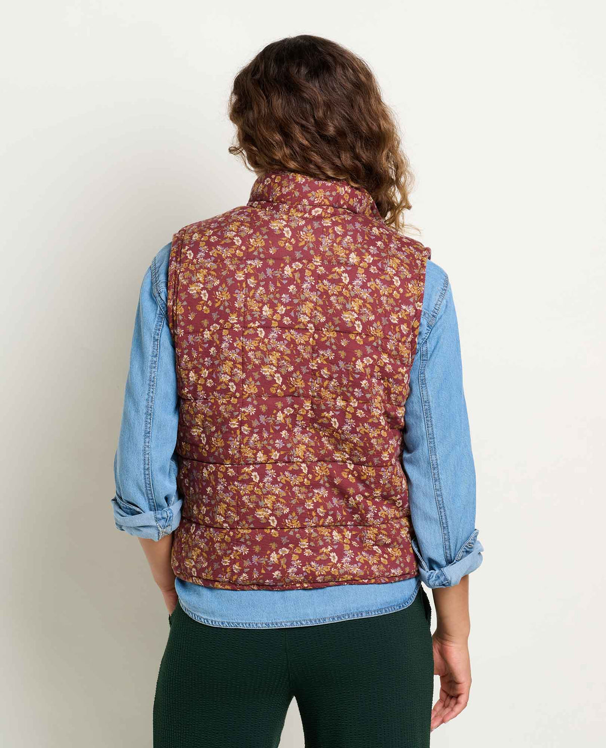 Manzana Sherpa-Lined Quilted Vest Malbec Print | Toad&Co Women