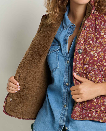 Manzana Sherpa-Lined Quilted Vest Malbec Print | Toad&Co Women