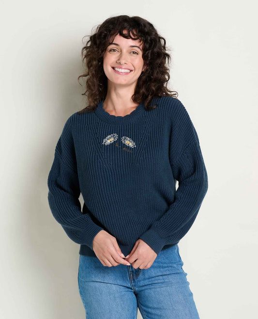 Bianca Pattern Crew Sweater Midnight Embroidery | Toad&Co Women