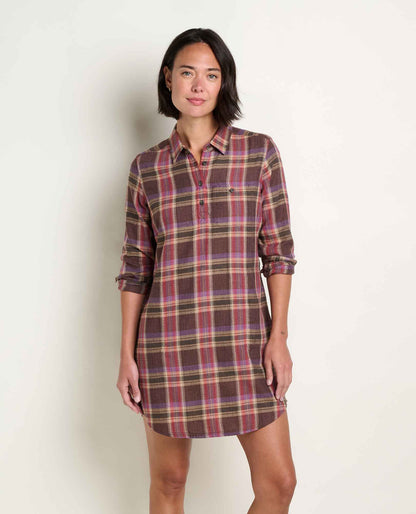 Re-Form Flannel Button Up Shirtdress Carob Pattern | Toad&Co Women